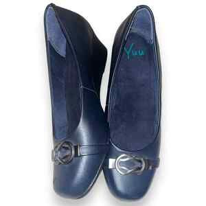 Yuu Womens Monica Classic Pump Blue Embellished Slip On Wedge Heels Size 7.5